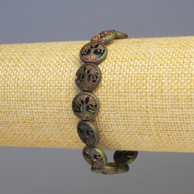 Bransoletka z hematytu i drewna, wielobarwna, średnica 12x4 mm, długość 18 cm, elastyczna