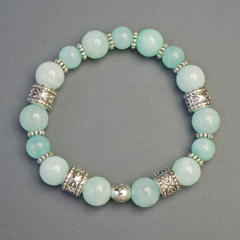 Bransoletka z amazonitu ze wstawkami, średnica 10 i 8 mm, długość 18 cm, elastyczna