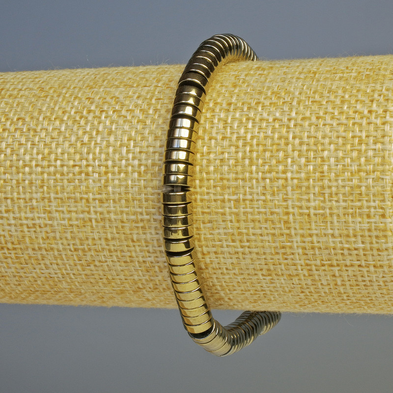 Bransoletka z hematitu w formie rondeli, kolor jasnobrązowy, średnica 6×2 mm ±, długość 18 cm ±, elastyczna