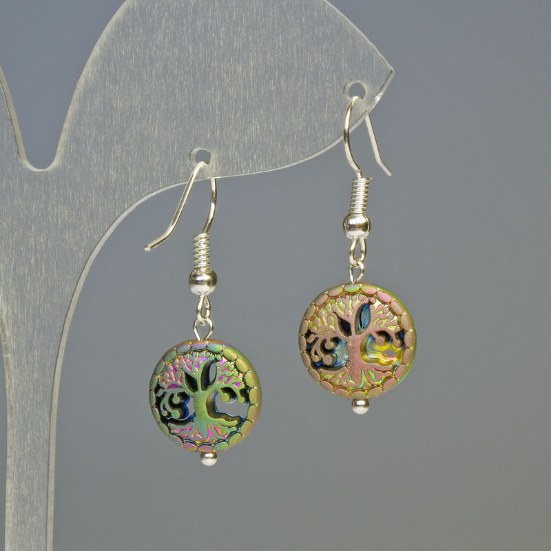 Kolczyki z hematytu «Drzewo» w matowym odcieniu kameleonowym, średnica 12,5×4,5 mm, długość 3,2 cm