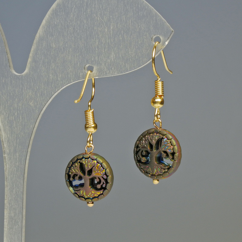 Kolczyki hematyt Drzewo matowy efekt kameleona