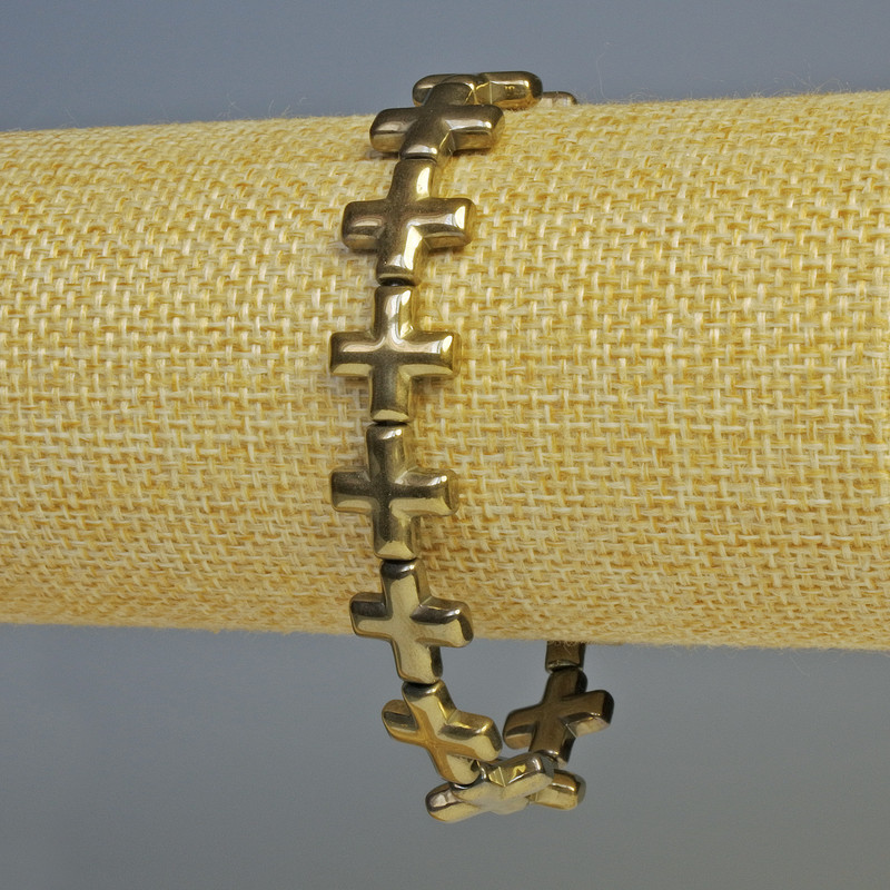 Bransoletka z hematytu w kształcie krzyży, kolor jasny brąz, średnica 12,5×12,5 mm, długość 18 cm, elastyczna