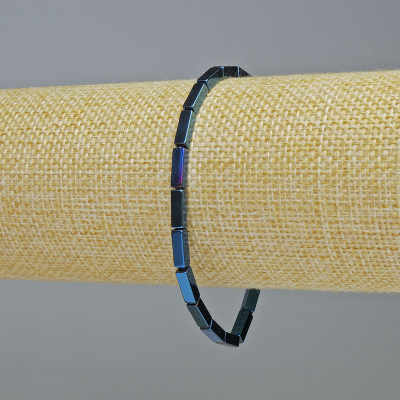 Bransoletka z hematytu – prostokąty, kolor niebieski, rozmiar prostokątów 9×3 mm, długość około 18 cm, elastyczna