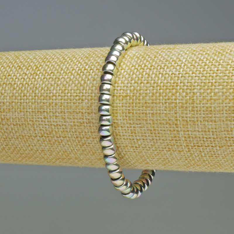 Bransoletka z hematytu w kolorze tęczowym – rondelki, średnica 6×4 mm, długość 18 cm, elastyczna