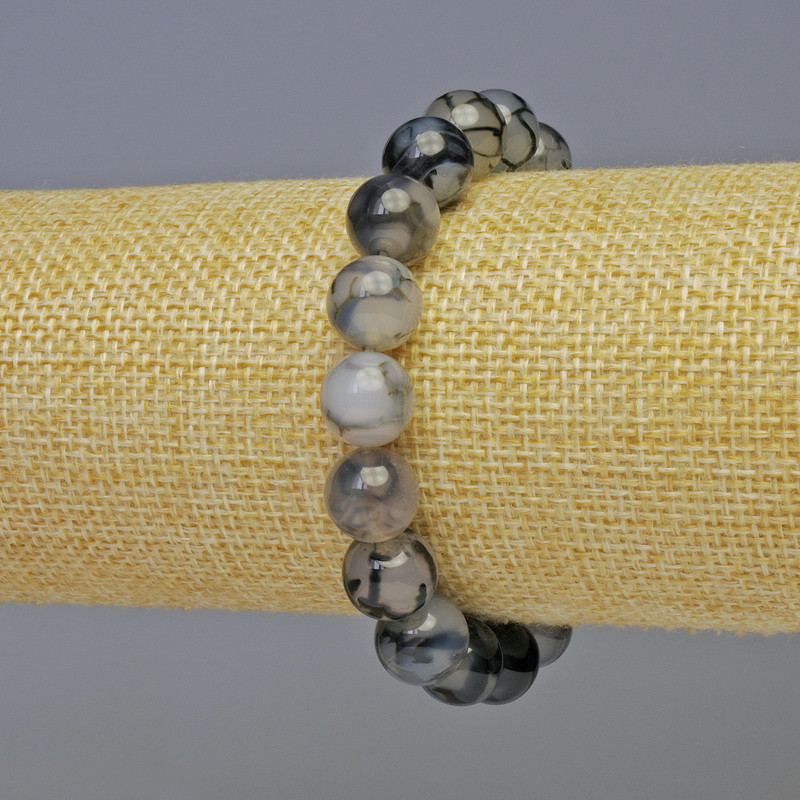 Bransoletka z agatu Żyły Smoka – gładkie kuleczki o średnicy 10 mm, długość 18 cm, elastyczna