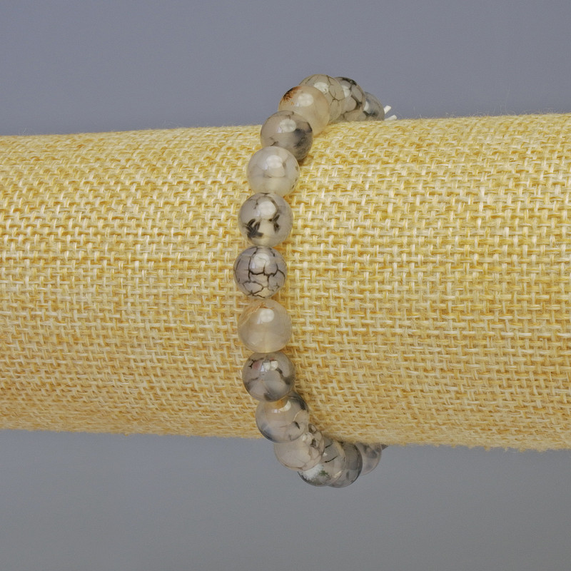 Bransoletka z agatu z żyłami smoka – gładkie kulki, średnica ok. 8 mm, długość ok. 18 cm, elastyczna