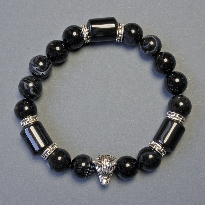 Bransoletka z agatu – cylindryczne koraliki o średnicy około 8×5 mm i gładkie kulki o średnicy 10 mm, długość 18 cm, na elastycznej gumce