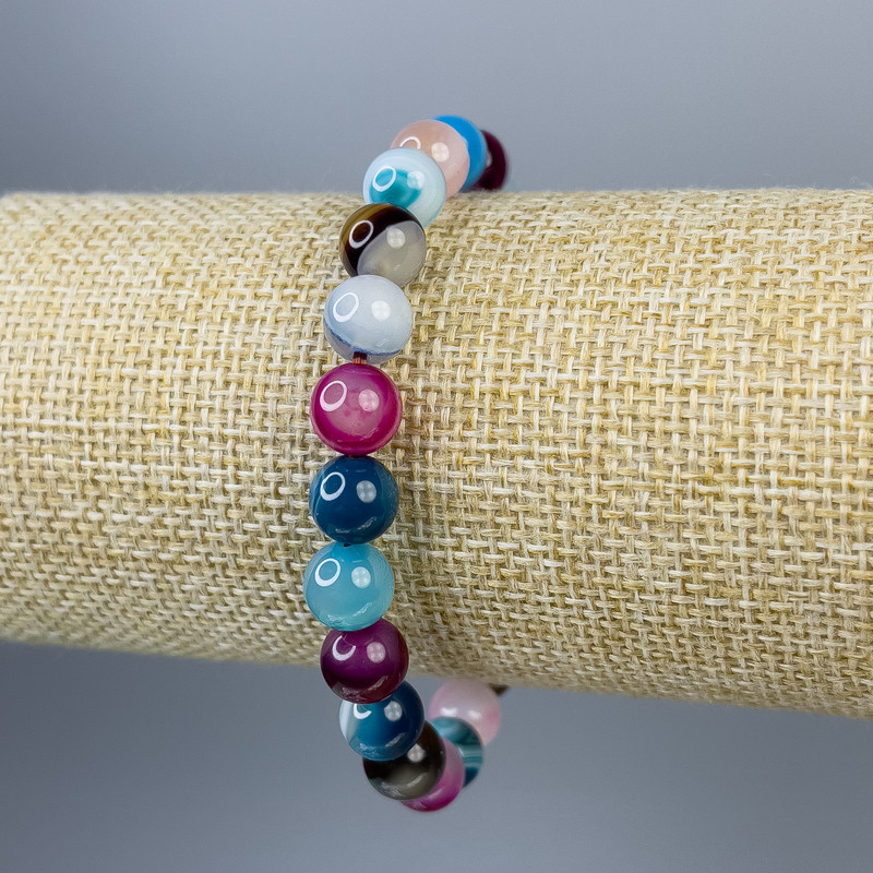 Bransoletka z agatu w formie gładkich kulek 8 mm, długość 18 cm, elastyczna