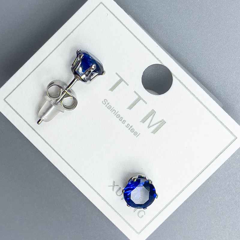 Kolczyki sztyftowe Xuping z niebieskim kamieniem o średnicy 6 mm ± pokrycie rodowe