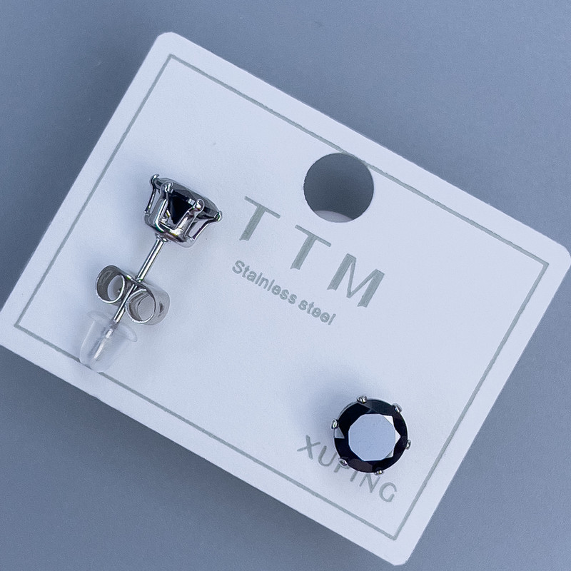 Kolczyki wkrętki Xuping z czarnym kamieniem 6 mm ± rhodiowane