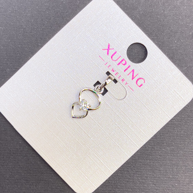 Wisiorek Xuping z białymi kryształami, średnica 8 mm, długość 20 mm, pokrycie rhodiowe