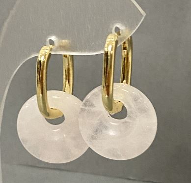 Kolczyki z górskiego kryształu, średnica 15 mm, długość 27 mm