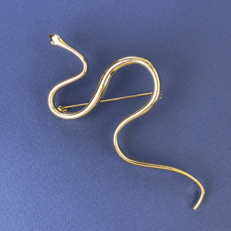 Broszka Wąż z złotego metalu 98×50 mm+