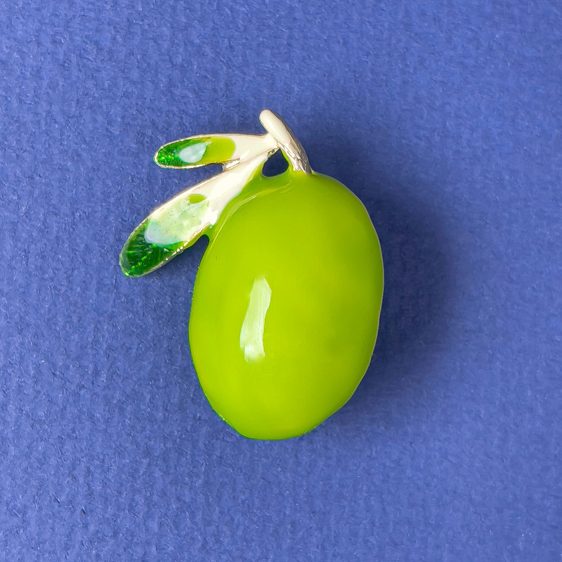 Broszka Oliwka – jasnozielona emalia i złocisty metal