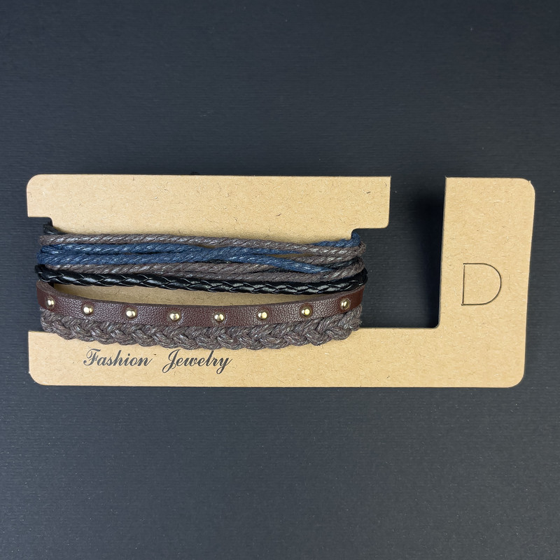 Bransoletka potrójna z ekoskóry i tekstyliów na zacisk, długość 18–24 cm+