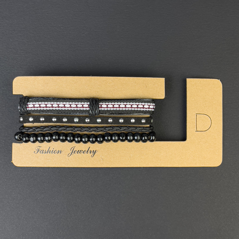 Bransoletka potrójna z ekoskóry na regulację, długość 18–24 cm, koraliki 6 mm, rozciągliwa