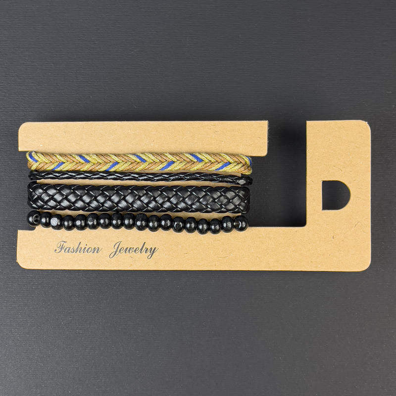 Bransoletka potrójna z ekoskóry na ściągaczu, regulowana długość 18–24 cm, koraliki 6 mm