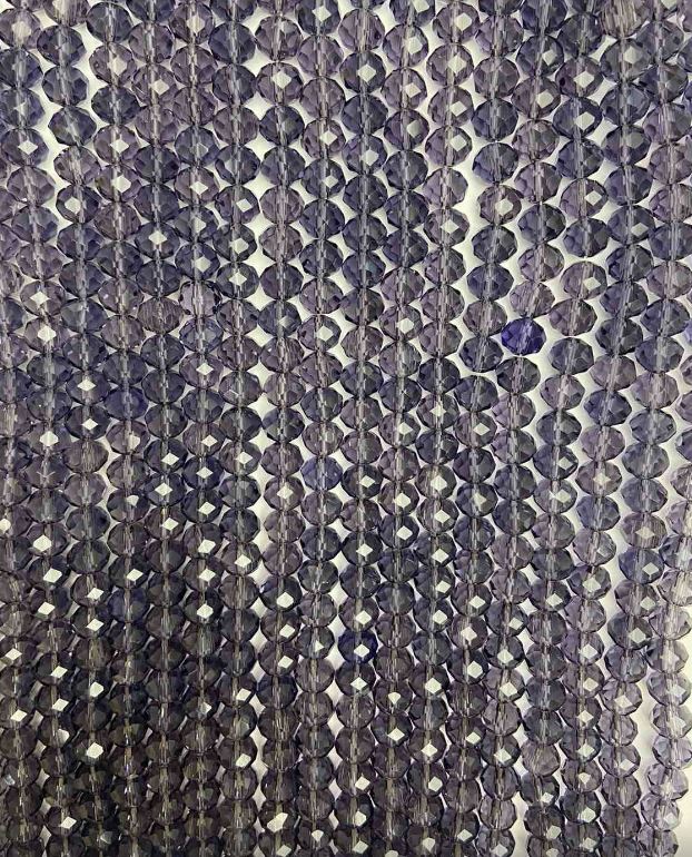 Koraliki z czeskiego kryształu na nici – fioletowo-przezroczyste, fasetowane, w kształcie rondla, średnica 8×6,5 mm, długość 40 cm + -