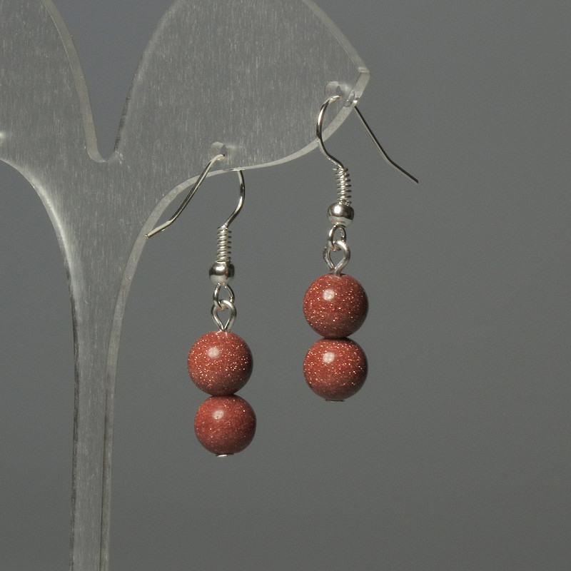 Kolczyki z awenturynu „Złoty piasek” kulka 8 mm+-, długość 32 mm+