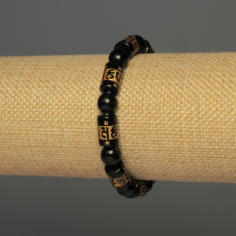 Bransoletka z agatu sztucznego (gładka kulka), średnica 8 mm ±, wkładka cylindryczna, średnica 12×8 mm ±, długość 18 cm ±, elastyczna