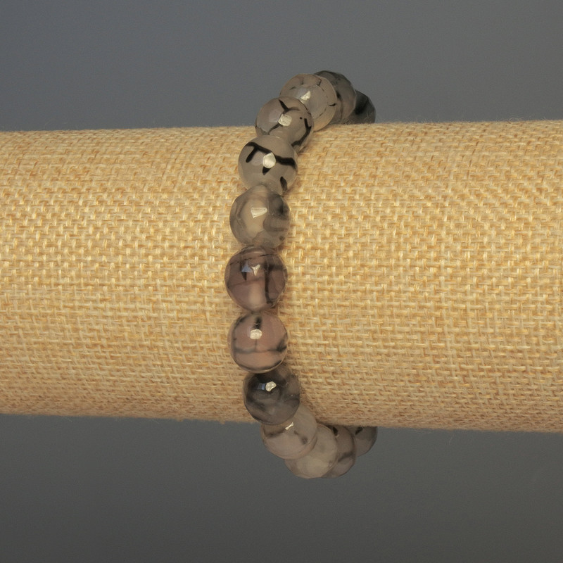Bransoletka z agatu – żyły smoka, fasetowane kuleczki, średnica 10 mm, długość 18 cm, elastyczna