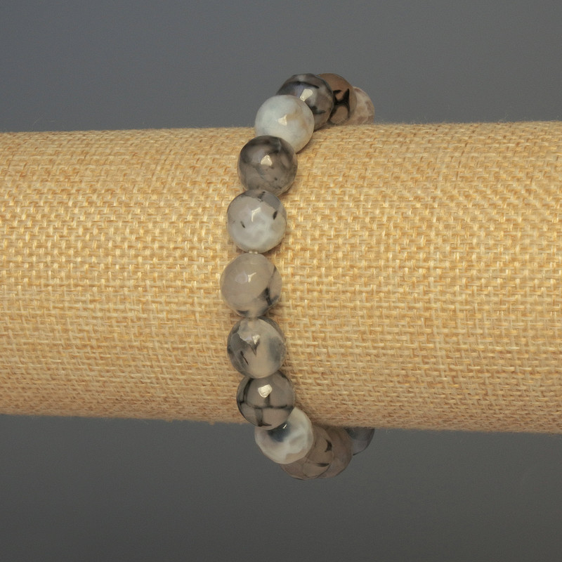 Bransoletka z agatu „Żyły Smoka” fasetowane kuleczki, średnica 10 mm, długość 18 cm, elastyczna