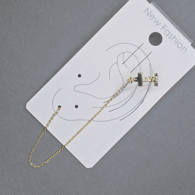 Kolczyk Kaf na ucho, złoty metal, 6x13 mm ±, długość ok. 10,5 cm ±, białe cyrkonie