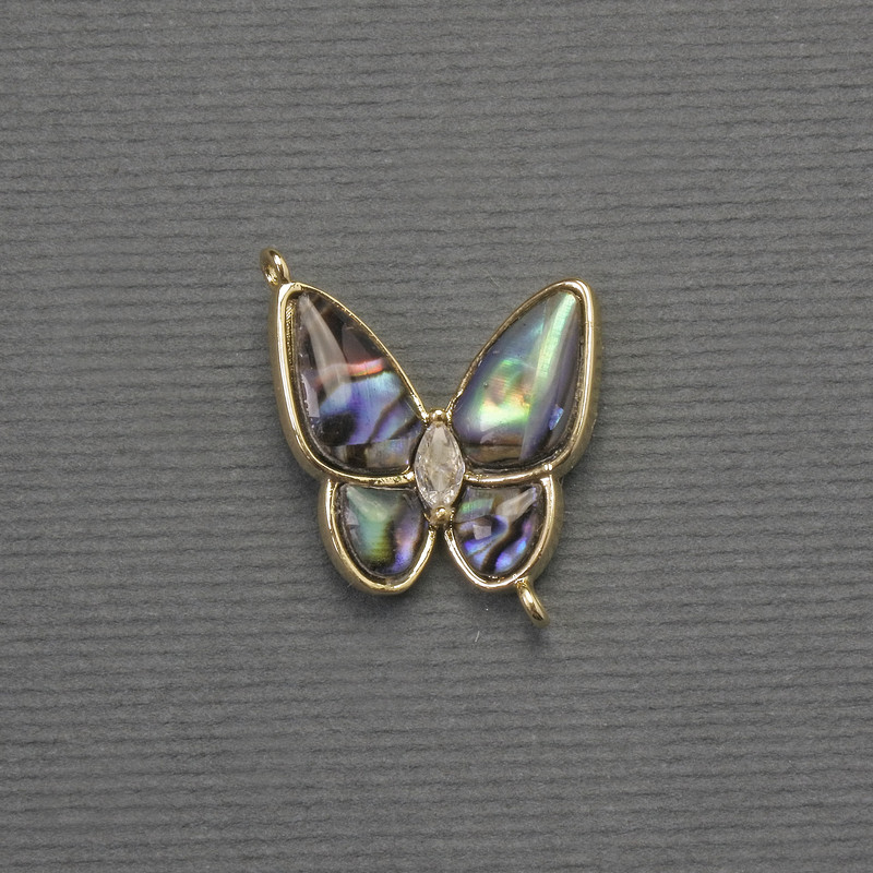 Wisiorek z chalcedonem – motyl, złoty metal, średnica 18×19 mm+