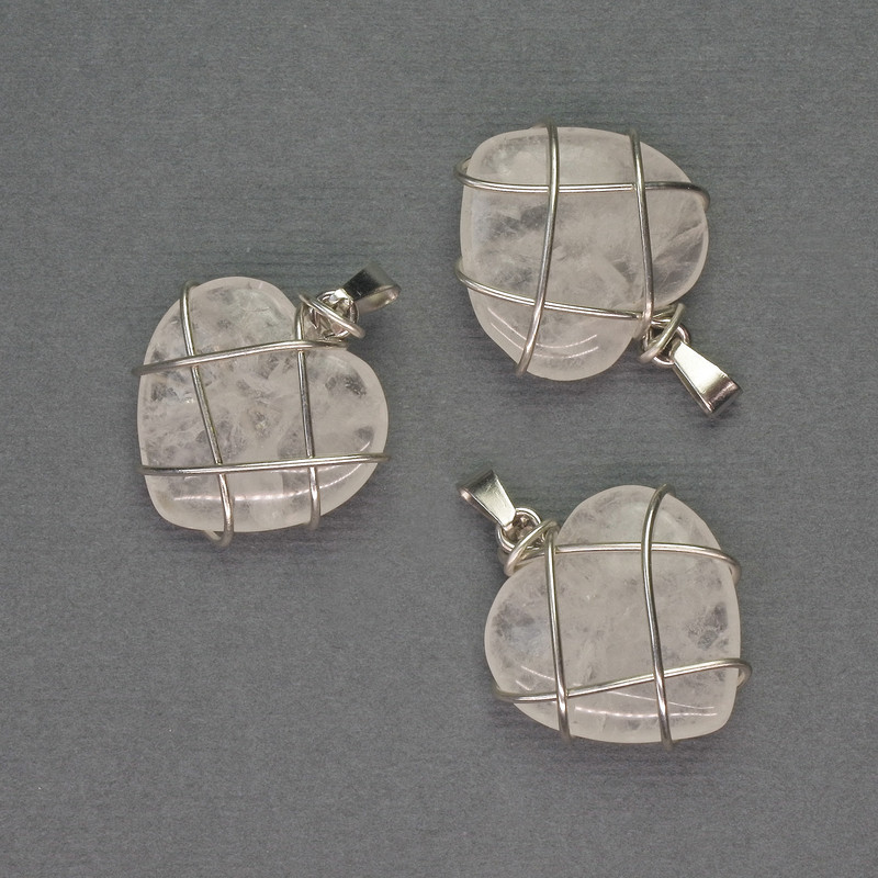 Wisiorek Serce z górskiego kryształu w srebrnym splotem, średnica 21×21 mm, długość 27 mm