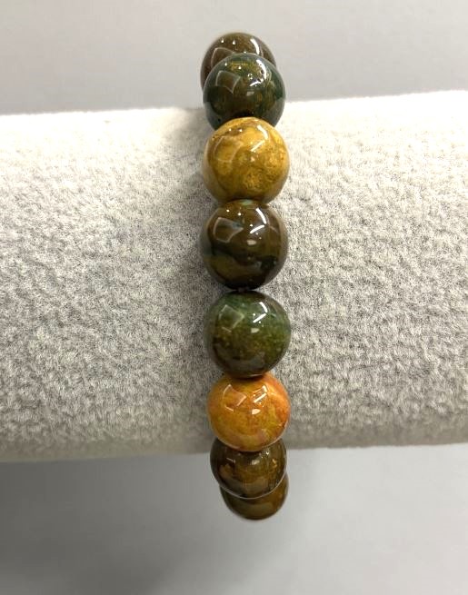 Bransoletka z jaspisu, gładkie kulki, średnica ok. 10 mm ± (elastyczna), długość 18 cm+