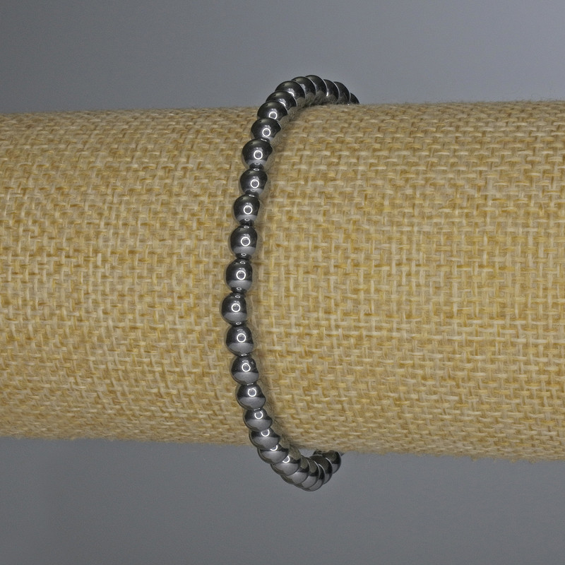 Bransoletka hematytowa z gładkimi kulkami, średnica 5 mm, długość 18 cm, elastyczna