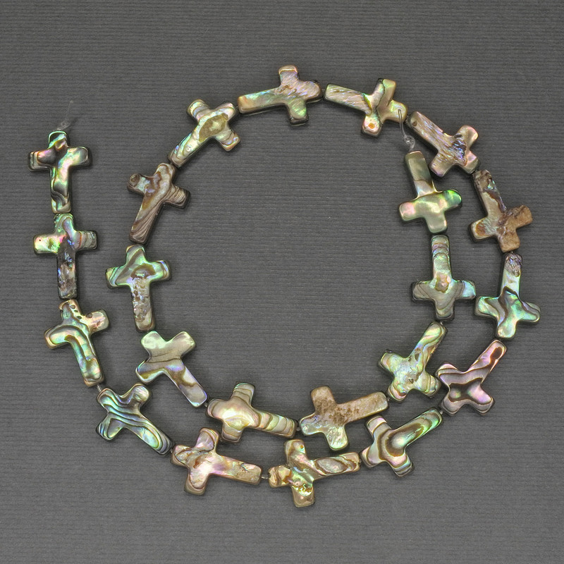 Koraliki haliotyt w formie krzyża, średnica 18×12 mm, długość około 40 cm, na nitce