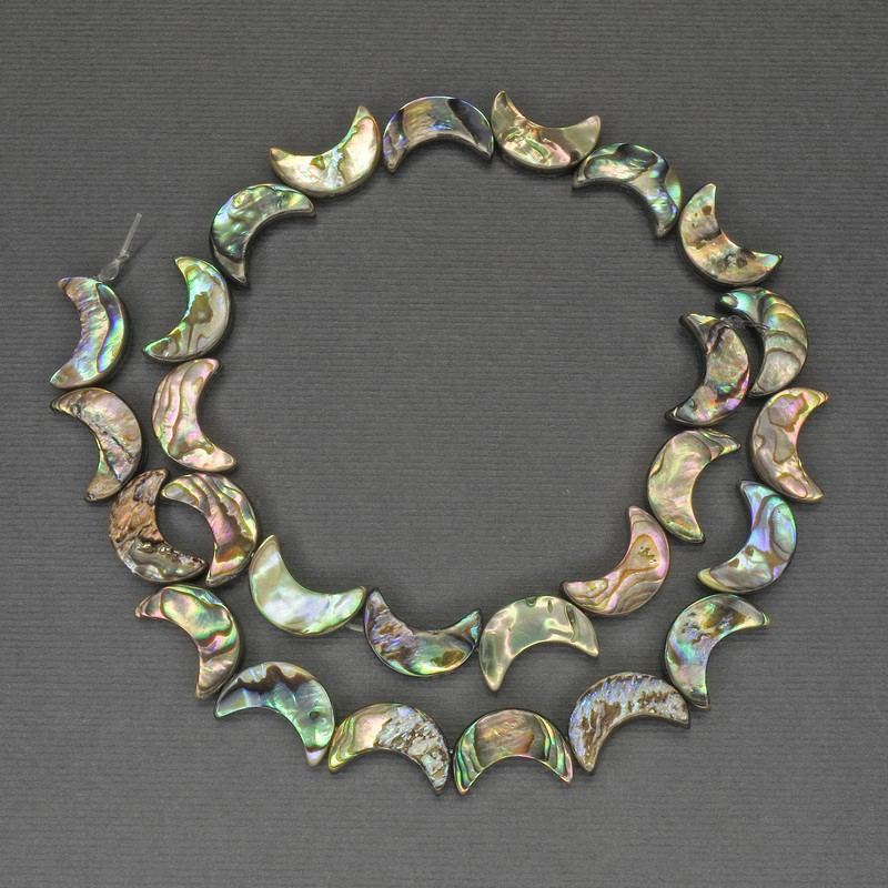 Koraliki chalcedonu w kształcie księżyca, średnica 15 mm, długość 39 cm, na nici