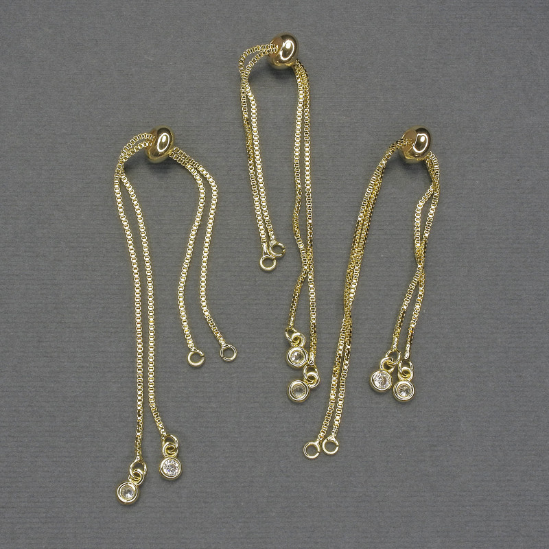 Podstawa do bransoletki z sliderem, długość 22 cm ±, białe kryształki, metal złocisty