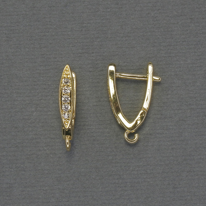 Haczyki do kolczyków z białymi cyrkoniami w złocistym metalu 19×3,5 mm – para