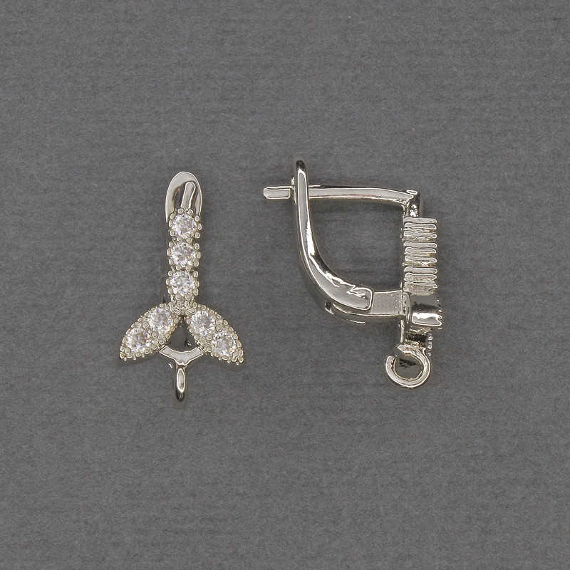 Haczyki do kolczyków z białymi kryształami, metal srebrzysty, 16×3×9 mm – para