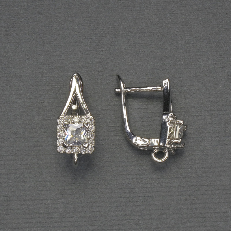 Sztyfty do kolczyków z białymi cyrkoniami, srebrzysty metal, 17×7 mm, para