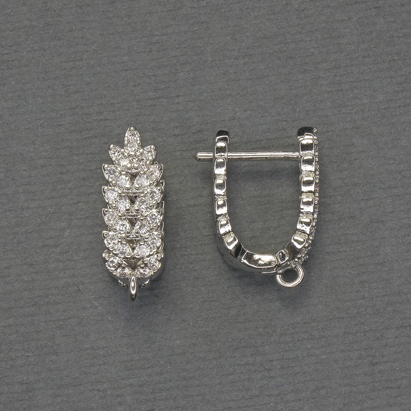 Bigle do kolczyków z białymi kryształami, metal srebrzysty, 18×6,5 mm – para