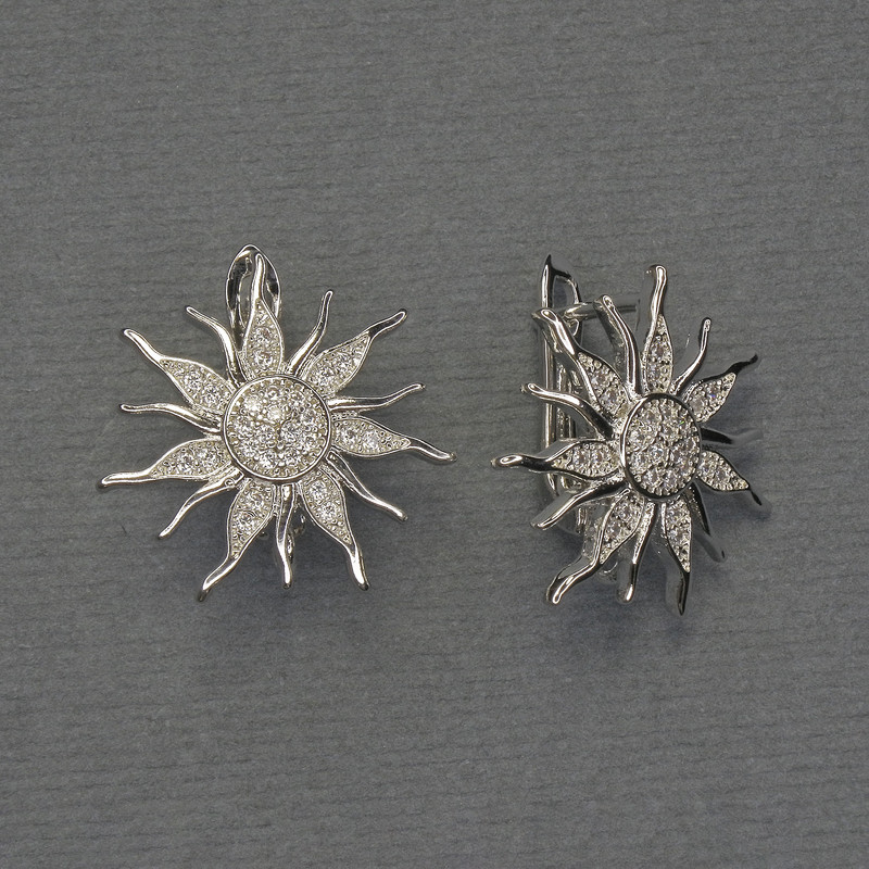 Zawieszki do kolczyków z białymi kryształami, metal srebrzysty, średnica 20 mm+ - para