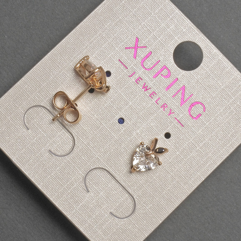 Kolczyki sztyfty Xuping w kształcie serca z białym kryształem, średnica 7×10 mm, pozłacane 18K