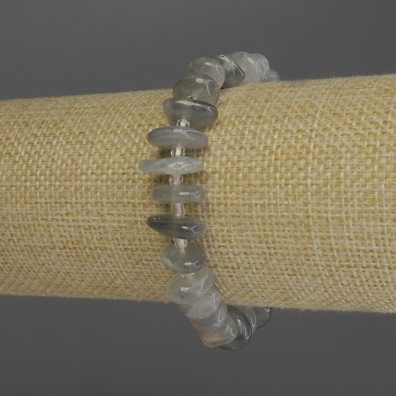 Bransoletka z labradorytu – drobiny, średnica 10–14×3 mm ±, koraliki 3 mm ±, długość 18 cm, elastyczna