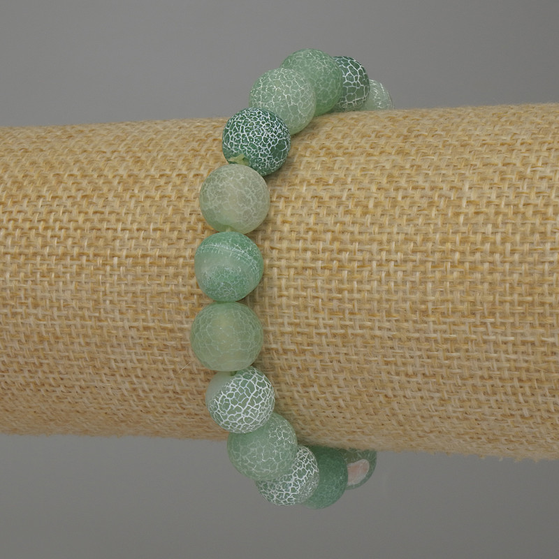 Bransoletka z agatu mroźnego, gładkie kulki, średnica 10 mm ±, długość 18 cm, na elastycznej gumce