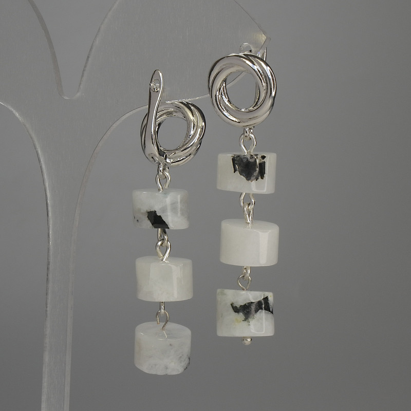 Kolczyki z adularu, w kształcie rondeli, 10×7 mm, długość 50 mm