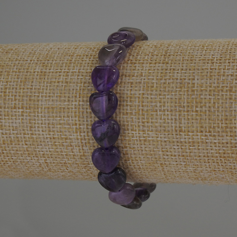 Bransoletka z ametystem w kształcie serca, średnica 10×10 mm, długość 18 cm, elastyczna