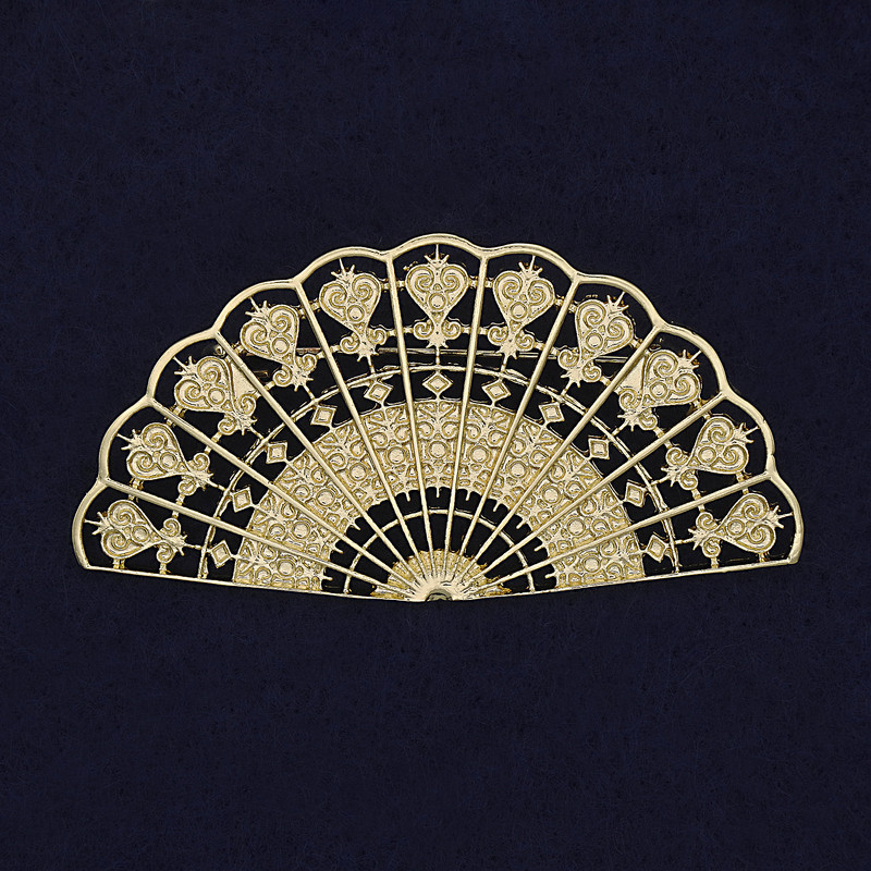 Broszka wachlarz ze złocistego metalu 62×32 mm+