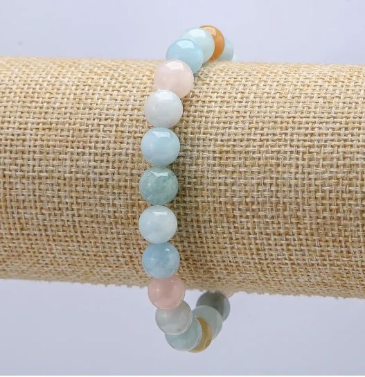 Bransoletka z naturalnego morganitu, gładkie kuleczki, średnica 8 mm, długość 18 cm, elastyczna
