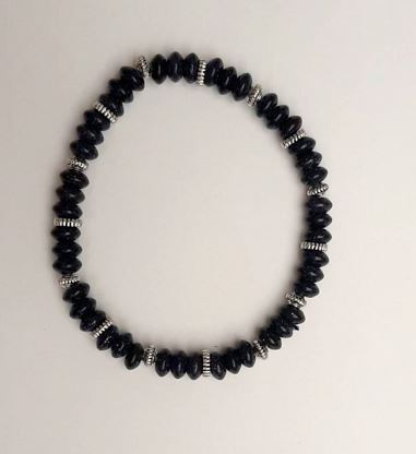 Bransoletka z awenturynem „Niebieski piasek nocy Kairu” rondel, średnica 3×6 mm, z srebrzystymi wstawkami, długość 18 cm ± (rozciągliwa)