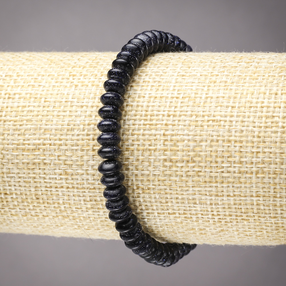 Bransoletka na gumce z awenturynu, niebieski piasek, Noc Kairu, gładkie rondelki, średnica 6×3 mm+