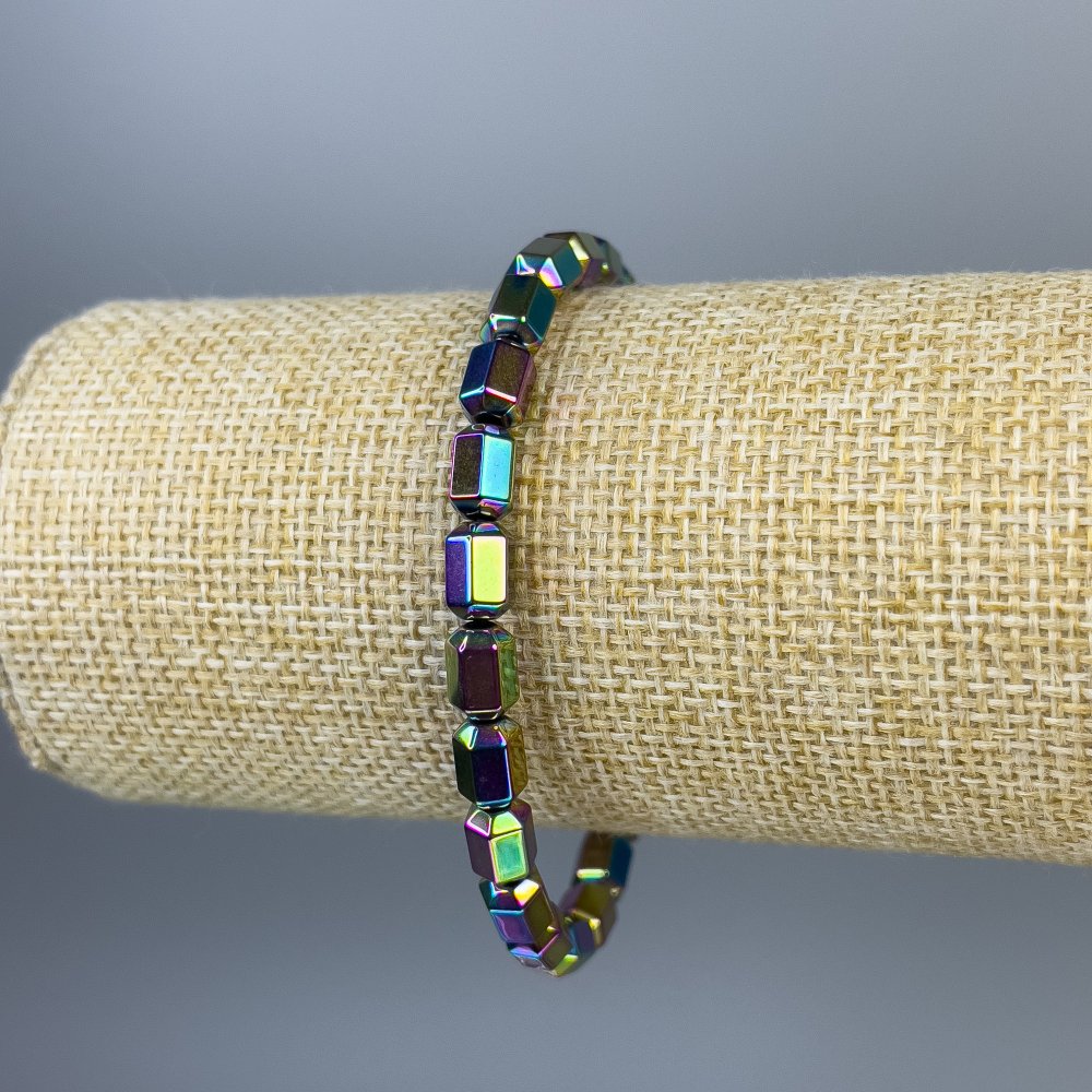 Bransoletka z hematitu w sześciokątach, wielobarwna, średnica 8×5 mm, długość 18 cm, elastyczna