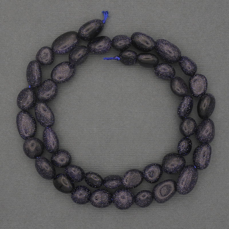 Koraliki z awenturynu syntetycznego, niebieski piasek, fasetowane, średnica 9–12×8 mm, na nici, długość 41 cm+